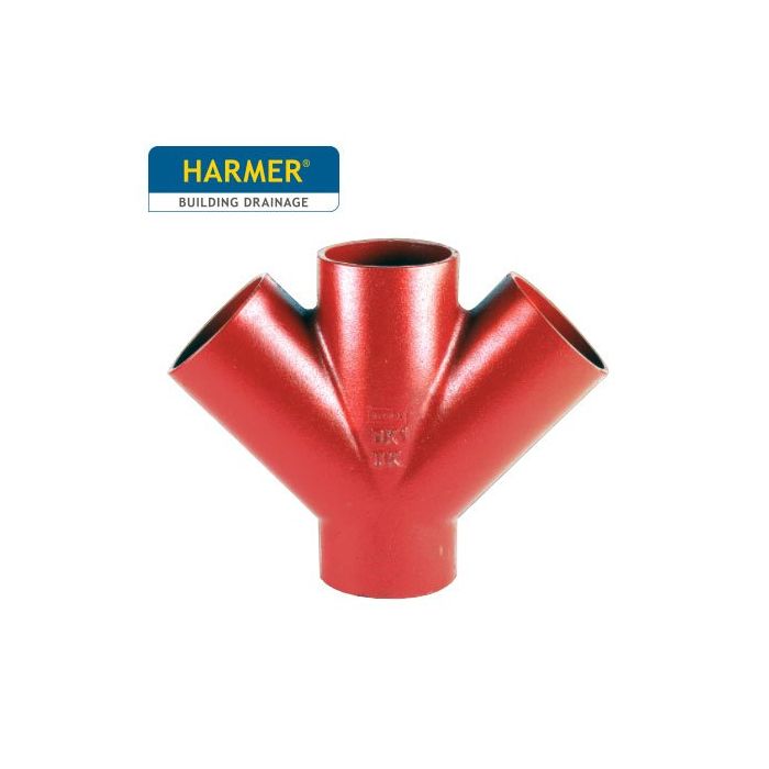 100 x 100 x 100mm Harmer SML Cast Iron Soil & Waste Above Ground Pipe - Double Branch - 70 Degree