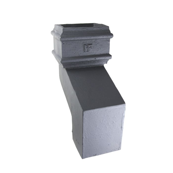 100 x 75mm (4"x3") Hargreaves Foundry Cast Iron Square Downpipe 112.5 Degree Front Offset - 75mm Projection - Primed