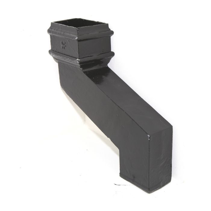 100x100mm (4"x4") Hargreaves Foundry Cast Iron Square Downpipe 112.5 Degree Offset - 380mm Projection - Pre-painted Black