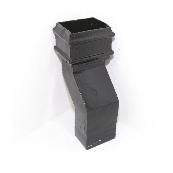 100x100mm (4"x4") Hargreaves Foundry Cast Iron Square Downpipe 135 Degree Plinth Offset - 75mm Projection - Pre-painted Black