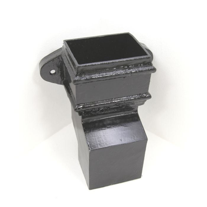 100x100mm (4"x4") Hargreaves Foundry Cast Iron Square Downpipe Anti-Splash Shoe - with Ears - Pre-painted Black