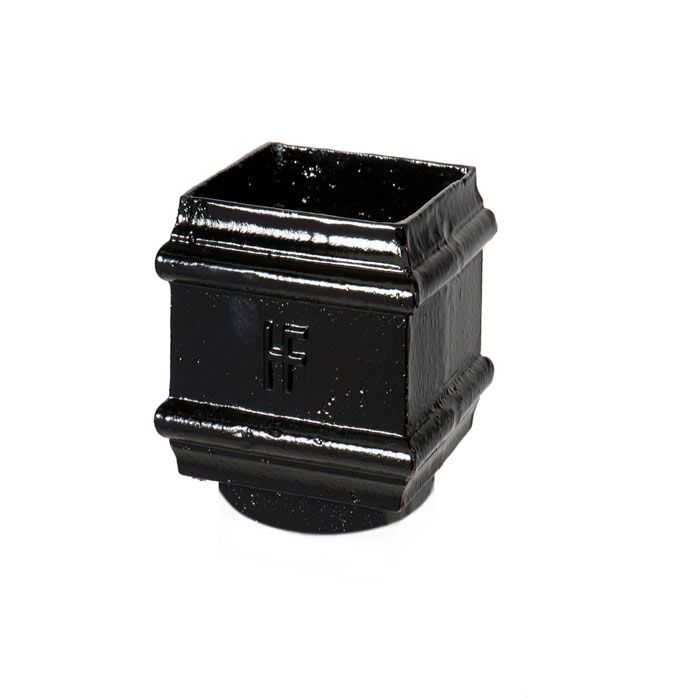 100x100mm (4"x4") Hargreaves Foundry Cast Iron Square Downpipe Square To 100mm Round Connector - Pre-painted Black