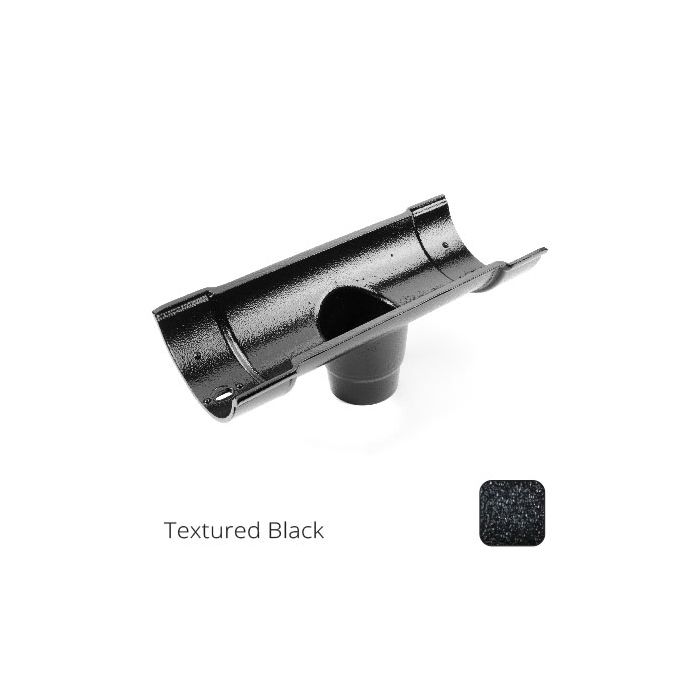 115mm (4.5") Beaded Half Round Cast Aluminium Double Socket Running Outlet with 63mm outlet pipe - Textured Black