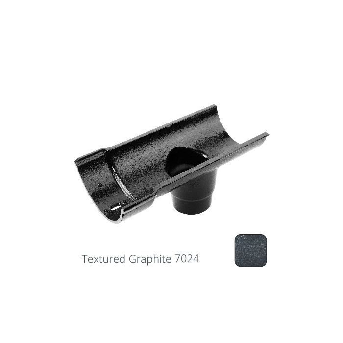 115mm (4.5") Beaded Half Round Cast Aluminium Single Spigot/Socket Running Outlet with 75mm outlet pipe - Textured Graphite Grey RAL 7024