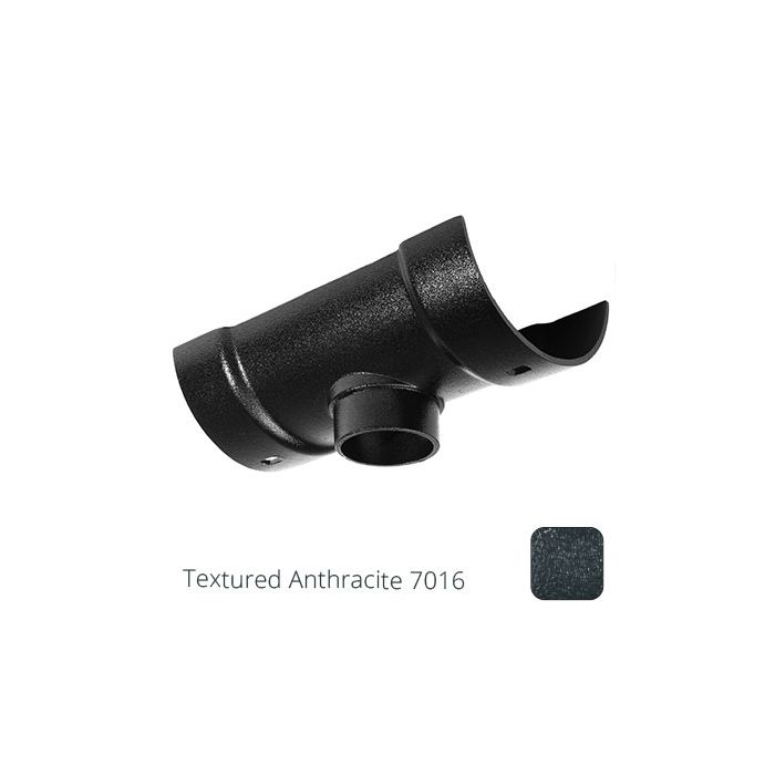 100mm (4") Half Round Cast Aluminium 63mm Gutter Outlet - Textured Anthracite Grey RAL 7016 