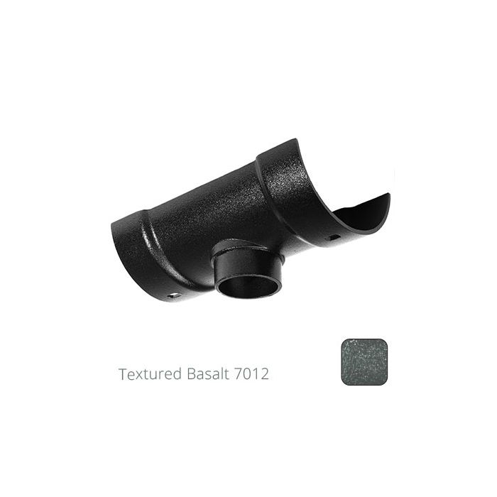 115mm (4.5") Half Round Cast Aluminium 63mm Gutter Outlet - Textured Basalt Grey RAL 7012 