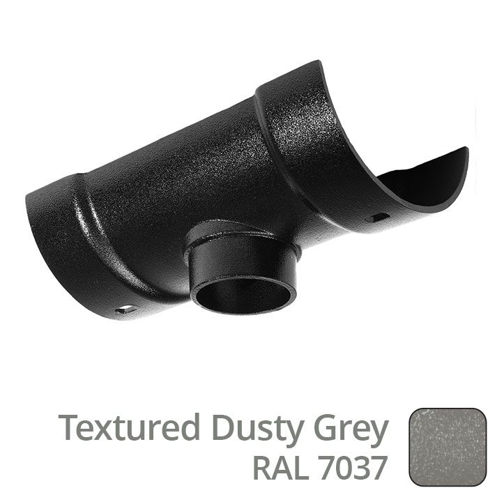 115mm (4.5") Half Round Cast Aluminium 63mm Gutter Outlet - Textured Dusty Grey RAL 7037