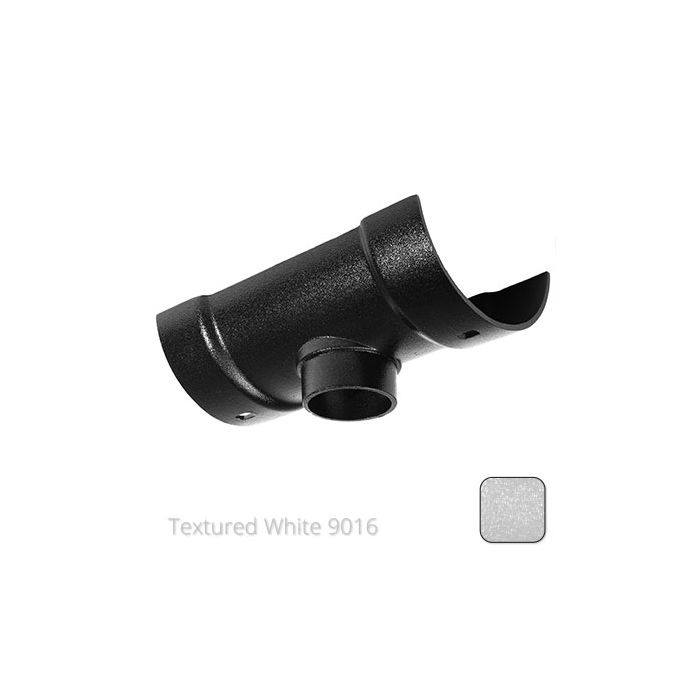 115mm (4.5") Half Round Cast Aluminium 76mm Gutter Outlet - Textured Traffic White RAL 9016 