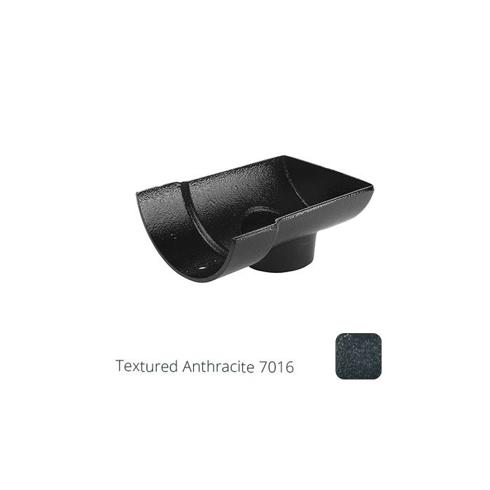115mm (4.5") Half Round Cast Aluminium 63mm Stop End Socket Outlet - Textured Anthracite Grey RAL 7016 