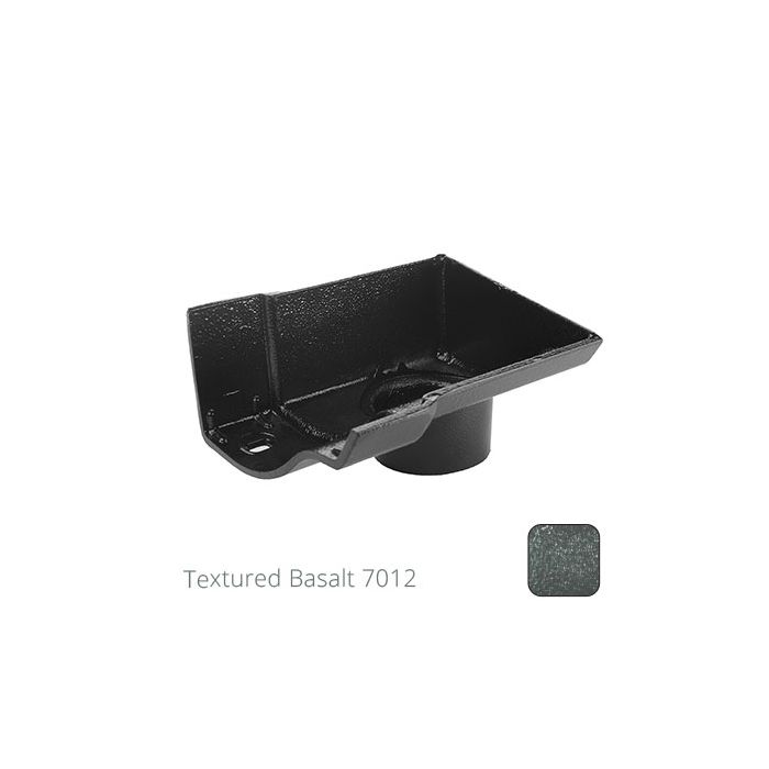 115mm (4.5") Half Round Cast Aluminium 63mm Stop End Socket Outlet - Textured Basalt Grey RAL 7012 