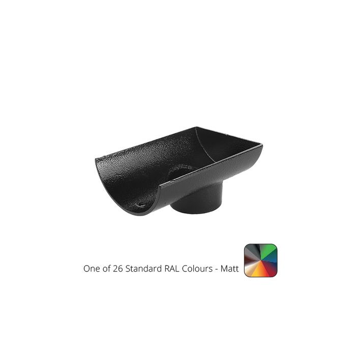 100mm (4") Half Round Cast Aluminium 63mm Stop End Spigot Outlet  - One of 26 Standard Matt RAL colours TBC