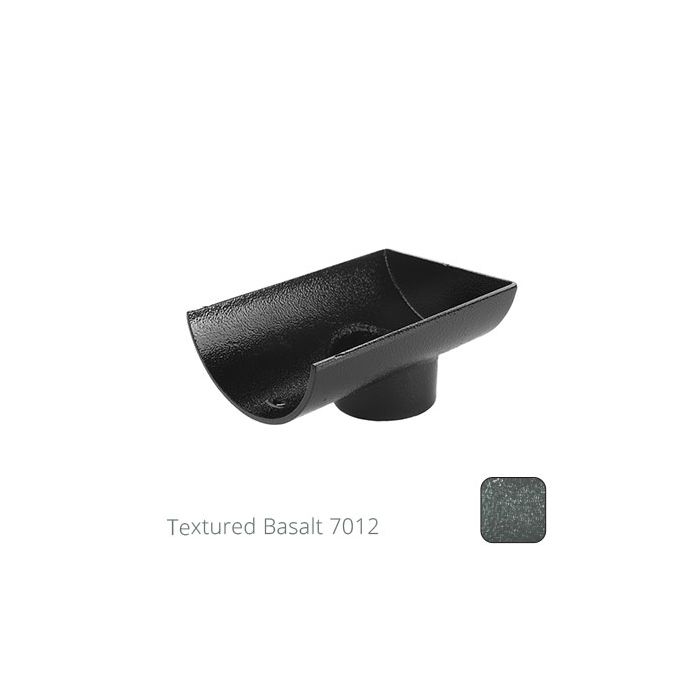 115mm (4.5") Half Round Cast Aluminium 63mm Stop End Spigot Outlet- Textured Basalt Grey RAL 7012 