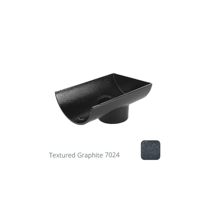 100mm (4") Half Round Cast Aluminium 63mm Stop End Spigot Outlet - Textured Graphite Grey RAL 7024 
