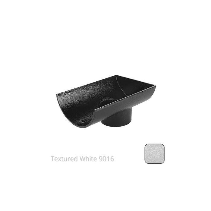 115mm (4.5") Half Round Cast Aluminium 63mm Stop End Spigot Outlet - Textured Traffic White RAL 9016 