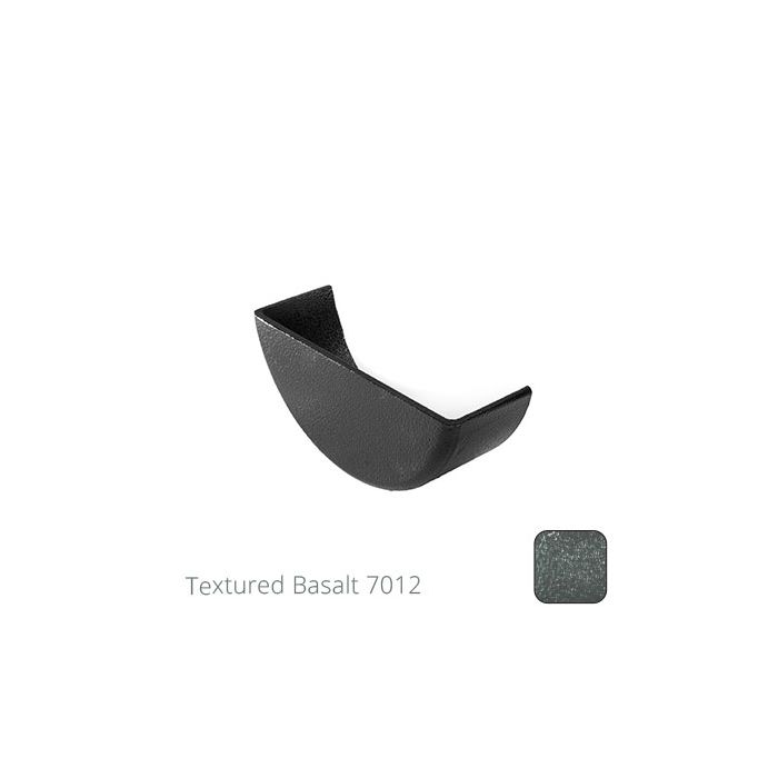 115mm (4.5") Half Round Cast Aluminium Internal Stop End - Textured Basalt Grey RAL 7012 