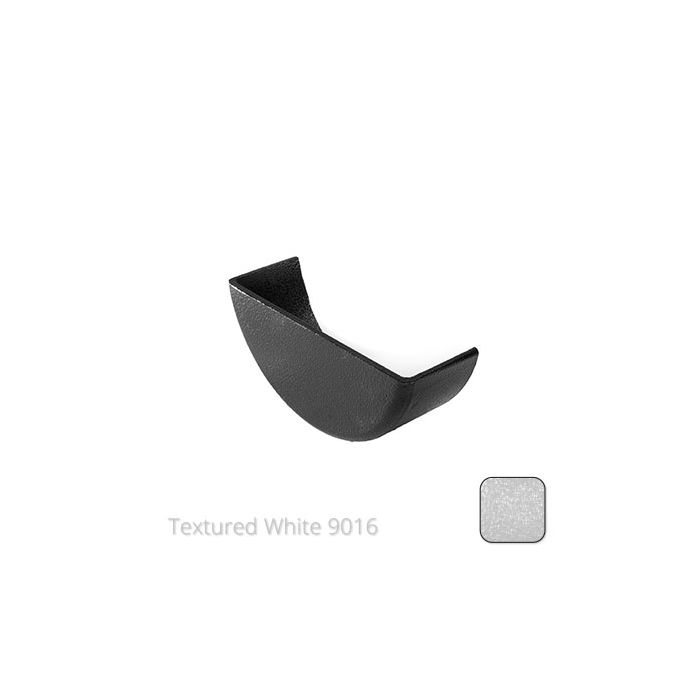 115mm (4.5") Half Round Cast Aluminium Internal Stop End - Textured Traffic White RAL 9016 