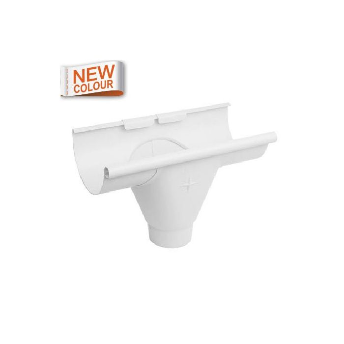 115mm Half Round 9016M White Galvanised Steel 80mm 'prefab' Gutter Outlet