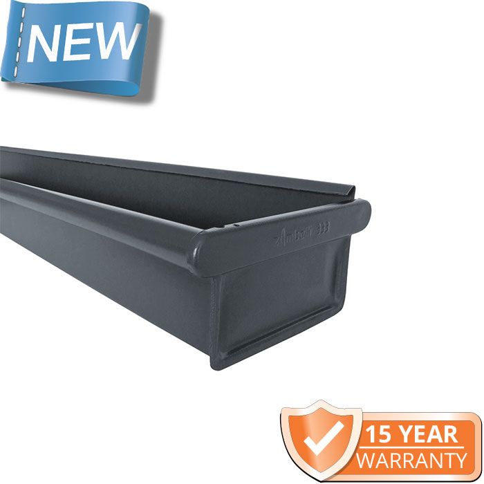 120x75mm Box Profile RAL 7016 Anthracite Grey Coated Galvanised Steel Gutter - Pre-Fab Right-hand Stopend including 1m Length