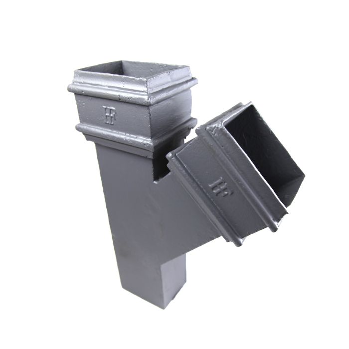 125 x 125mm (5"x5") Hargreaves Foundry Cast Iron Square Downpipe Single 135 Degree Branch - Primed