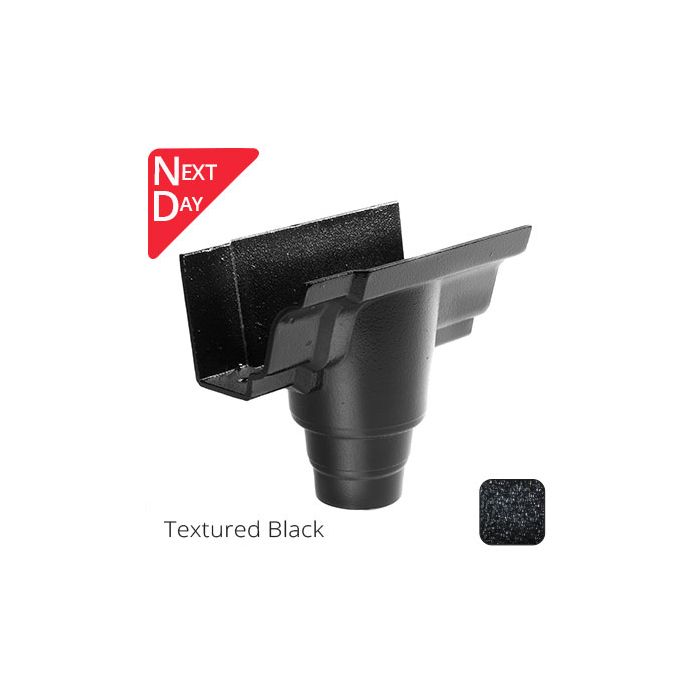125x100 (5"x 4") Moulded Ogee Cast Aluminium 63mm Gutter Outlet - Textured Black