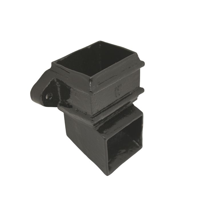 125x100mm (5"x 4") Hargreaves Foundry Cast Iron Square Downpipe Shoe - with Ears - Pre-painted Black