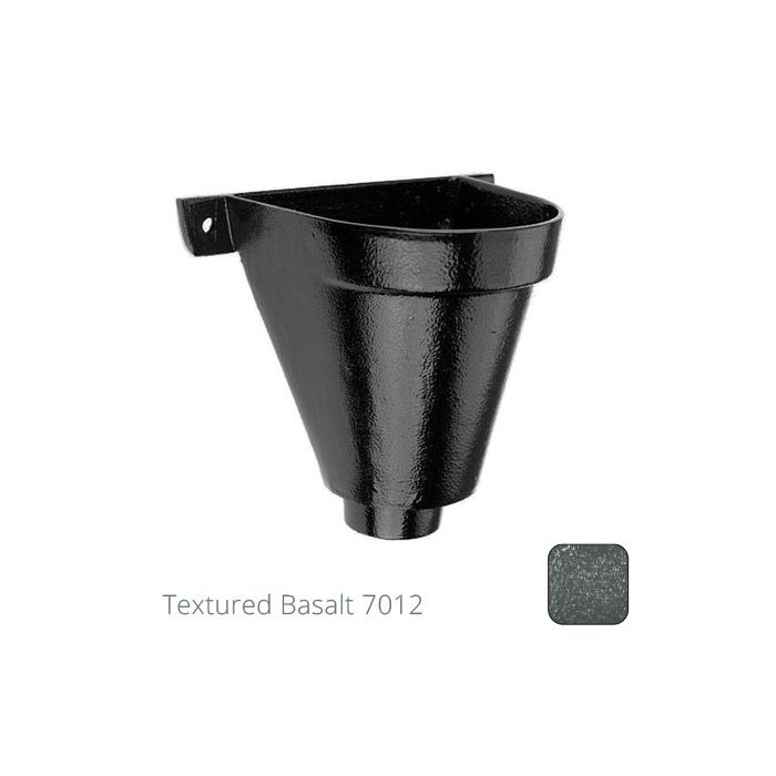 200mm Cast Aluminium Flat Back Hopper Head -63mm (2.5") Outlet - Textured Basalt Grey RAL 7012