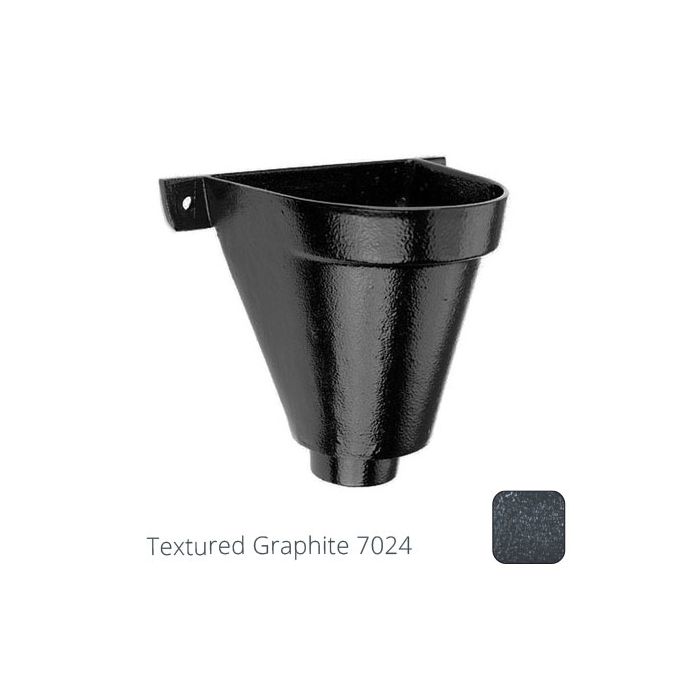 200mm Cast Aluminium Flat Back Hopper Head -63mm (2.5") Outlet - Textured Graphite Grey RAL 7024