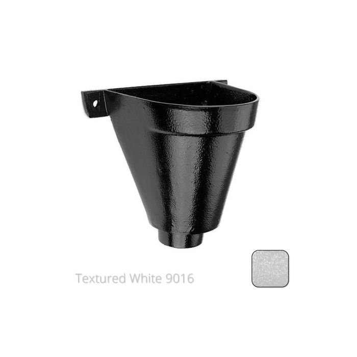 200mm Cast Aluminium Flat Back Hopper Head -63mm (2.5") Outlet - Textured Traffic White RAL 9016