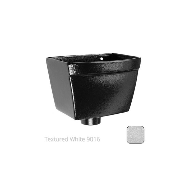 250mm Cast Aluminium Rectangular Hopper Head 63mm (2.5") Outlet - Textured Traffic White RAL 9016