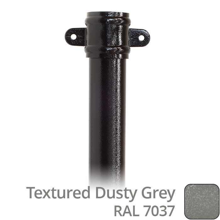 63mm (2.5") x 2m Aluminium Downpipe with Cast Eared Socket - Textured Dusty Grey RAL 7037