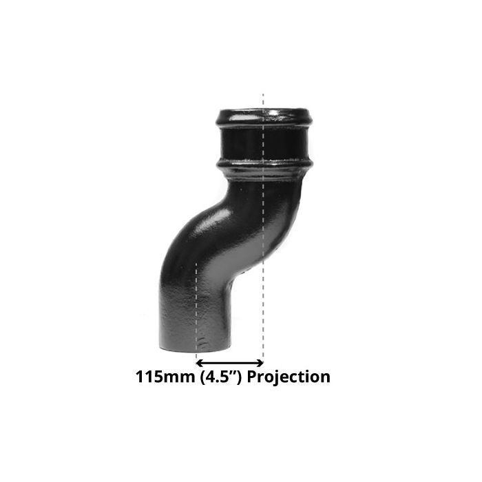 65mm (2.5") Cast Iron Downpipe Offset 115mm (4.5") Projection - Black