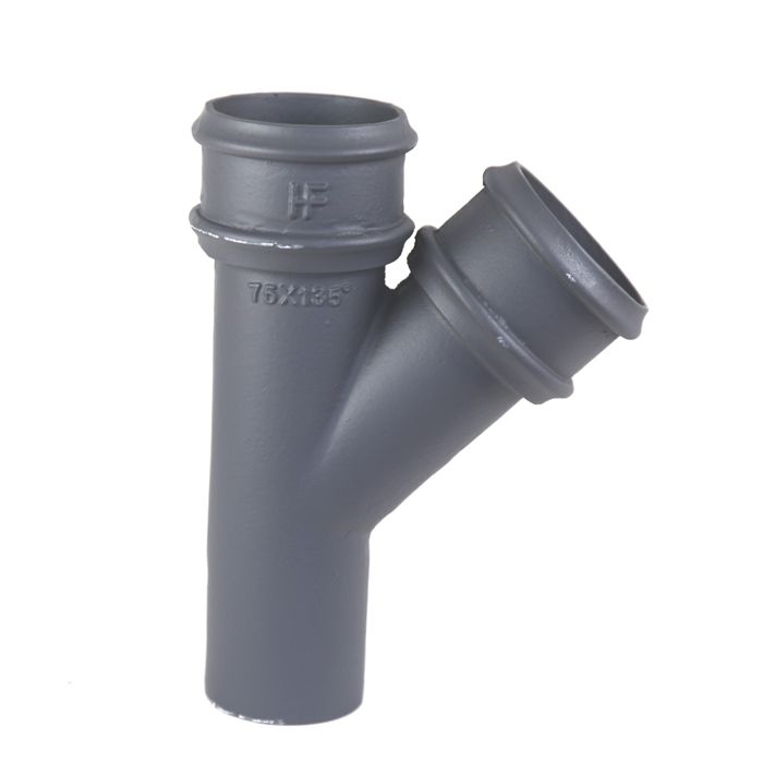 100mm (4") Hargreaves Foundry Cast Iron Round Downpipe 135 degree Branch without Ears - Primed
