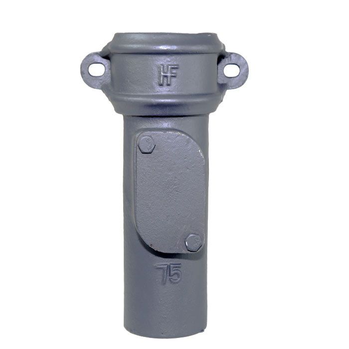 65mm (2.5") Hargreaves Foundry Cast Iron Round Downpipe Access Pipe with Ears - Oval Door - Primed