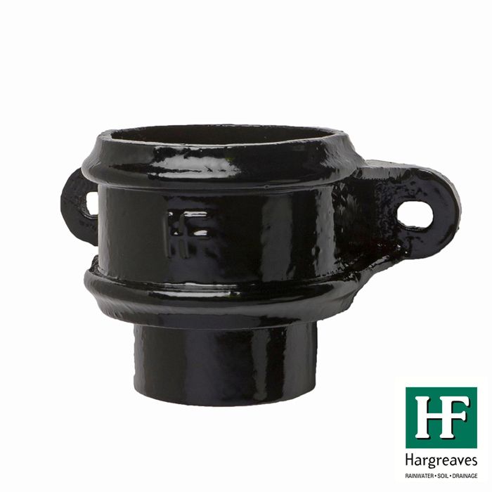 65mm (2.5") Hargreaves Foundry Cast Iron Round Downpipe Loose Socket with spigot and Ears - Pre-Painted Black
