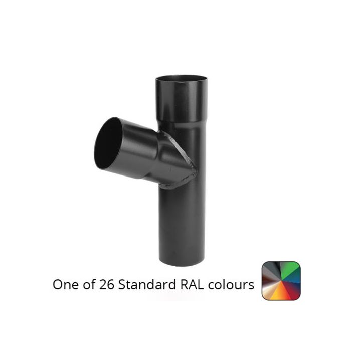 63mm (2.5") Round Swaged and Mitred Aluminium Downpipe 112 Degree Branch without Ears - One of 26 Standard Matt RAL colours TBC- Manufactured by Alumasc - buy online from Rainclear Systems